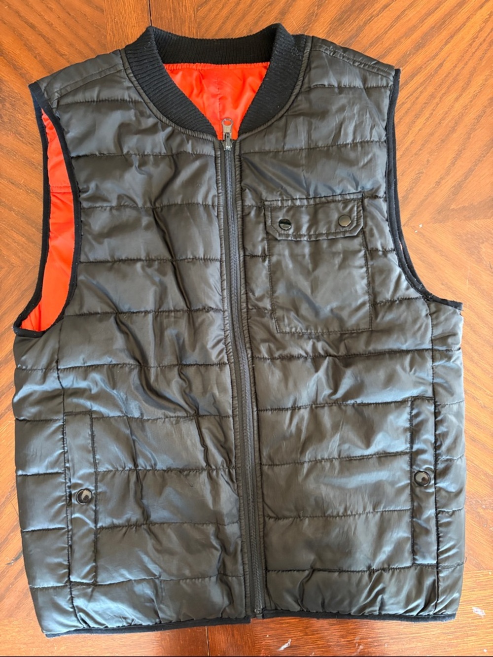 Dry Goods Black Quilted Puffer Vest with Orange Lining